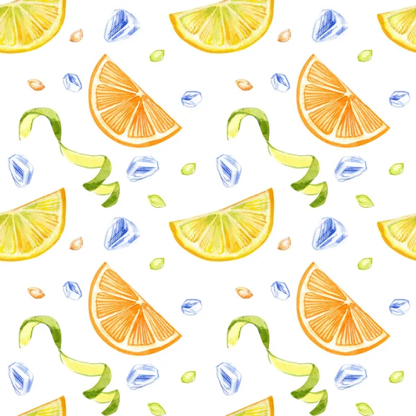 Nahtloses Muster Mit Zitronen Und Orangenscheiben Auf Weißem Hintergrund Aquarell — Stockfoto