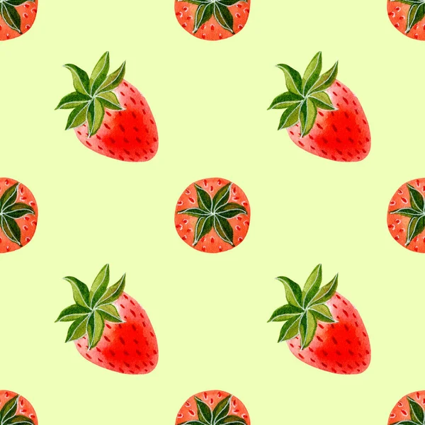 Nahtloses Muster Mit Erdbeere Auf Farbigem Hintergrund Aquarell Handgezeichnete Illustration — Stockfoto