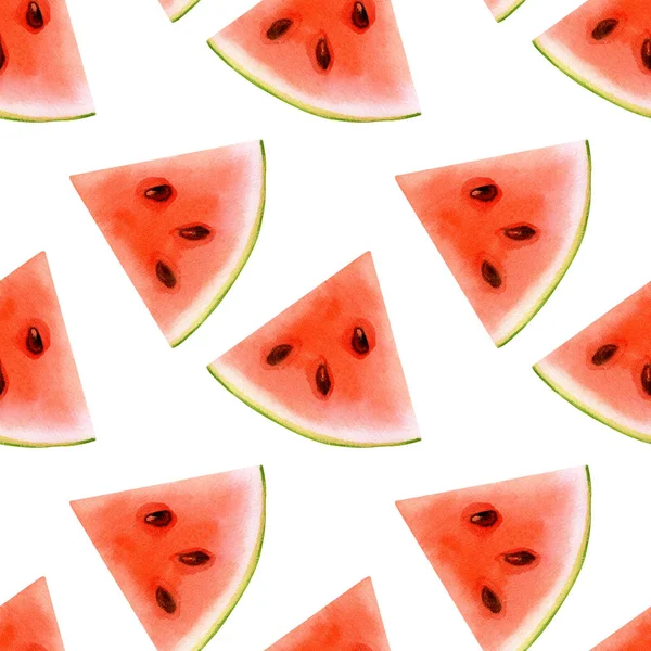 Naadloze Patroon Met Watermeloen Witte Achtergrond Aquarel Hand Getekende Illustratie — Stockfoto