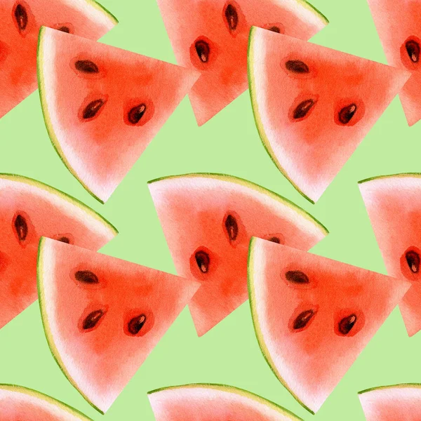 Naadloze Patroon Met Watermeloen Kleur Achtergrond Aquarel Hand Getekende Illustratie — Stockfoto