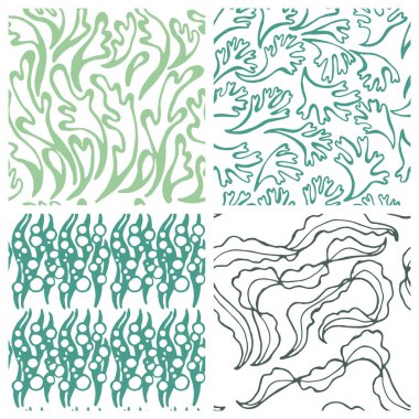 Deniz bitkisi ile dikişsiz desen. Kumaş için doku, pastel renklerde tekstil. Vektör arka planı.