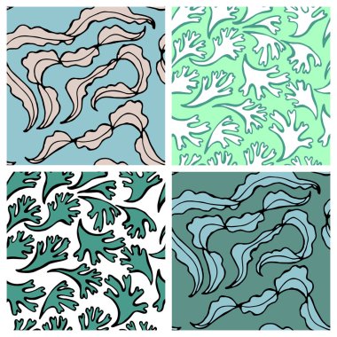 Deniz bitkisi ile dikişsiz desen. Kumaş için doku, pastel renklerde tekstil. Vektör arka planı.