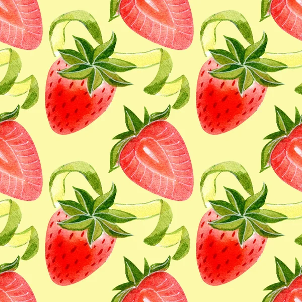 Seamless Pattern Strawberry Color Background Watercolor Hand Drawn Illustration — Stock Photo, Image