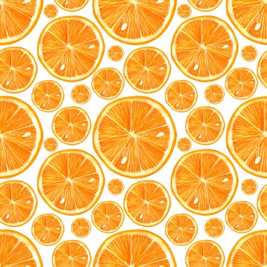 Beyaz arka plan üzerinde turuncu ile dikişsiz desen. Suluboya el çizilmiş illüstrasyon.