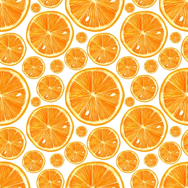 Patrón Sin Costuras Con Naranja Sobre Fondo Blanco Acuarela Ilustración — Foto de Stock