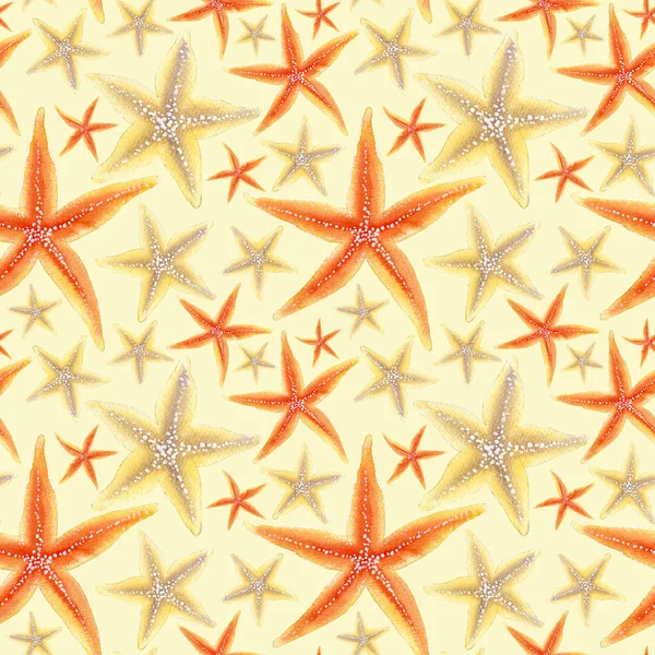 Marine Seamless Patern Sea Shells Starfishes Watercolor Illustration Textile Greeting — Stock Photo, Image