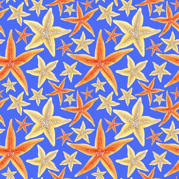 Marine Seamless Patern Sea Shells Starfishes Watercolor Illustration Textile Greeting — Stock Photo, Image