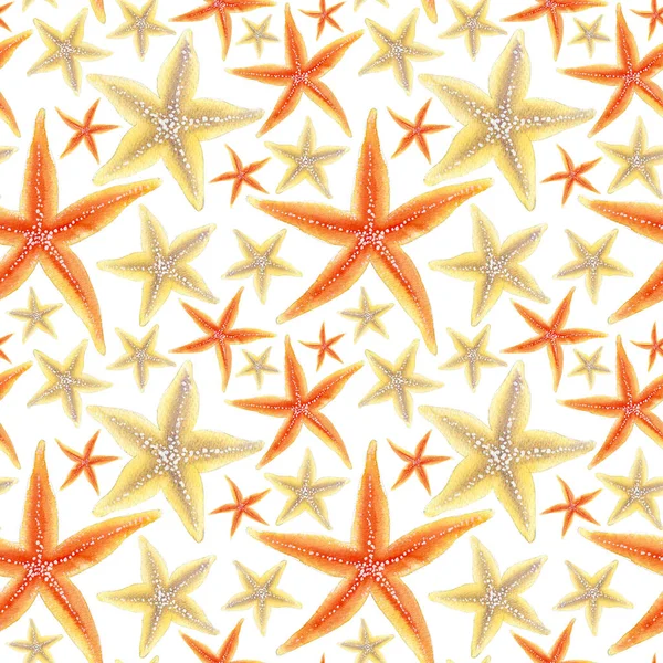 Morski Bezszwowy Patern Muszli Morskich Rozgwiazdy Ilustracja Akwarela Tekstylia Kartki — Zdjęcie stockowe