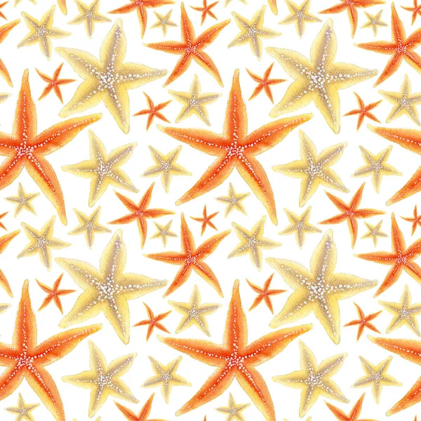 Marine Seamless Patern Sea Shells Starfishes Watercolor Illustration Textile Greeting — Stock Photo, Image