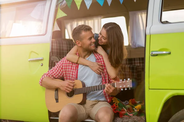 Young couple out on a road trip