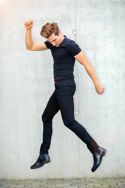 Portrait Young Man Jumping — Stock Photo, Image