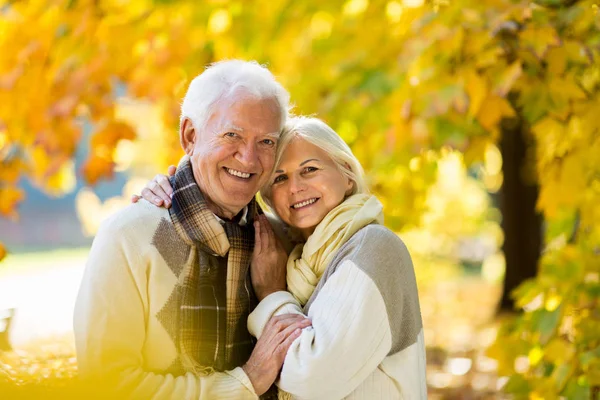 Coppia Senior Nel Parco Autunnale — Foto Stock