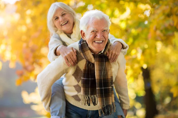 Seniorenpaar Herbstpark — Stockfoto