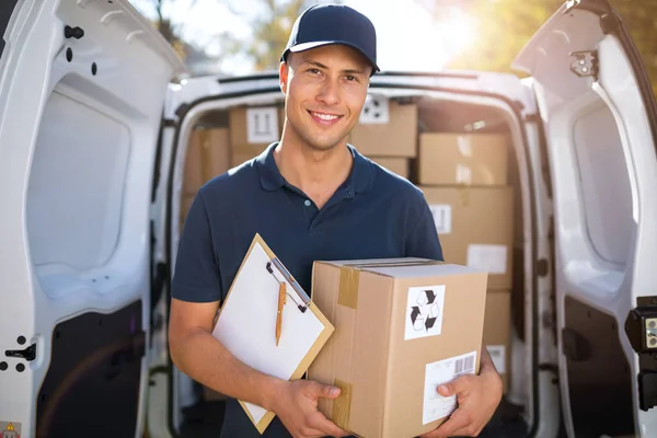Delivery Man Standing Front His Van — Stock Photo, Image