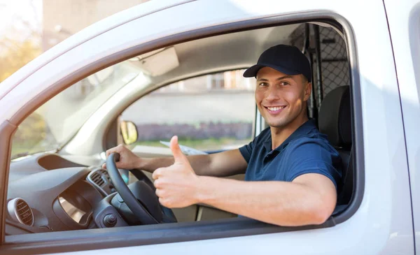 Delivery Man Sitting Delivery Van — Stock Photo, Image