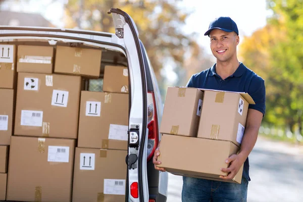 Delivery Man Standing Front His Van — Stock Photo, Image