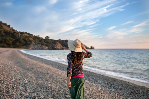 Young Woman Walking Beach Cala Del Cauelo Andalusia Spain — Stock Photo, Image