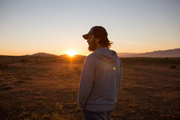 Man Pristine Landscape Beautiful Blazing Sunset Andalusia Spain — Stock Photo, Image