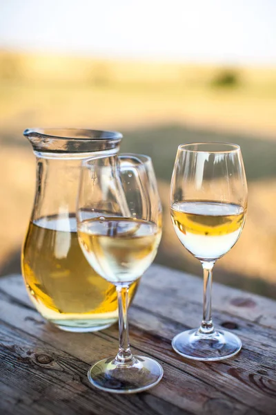 Glazen Witte Wijn Tuin — Stockfoto