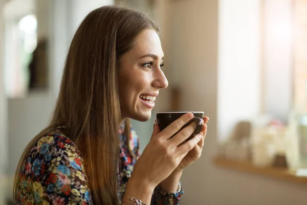 Young Woman Cup Coffee — Stock Photo, Image