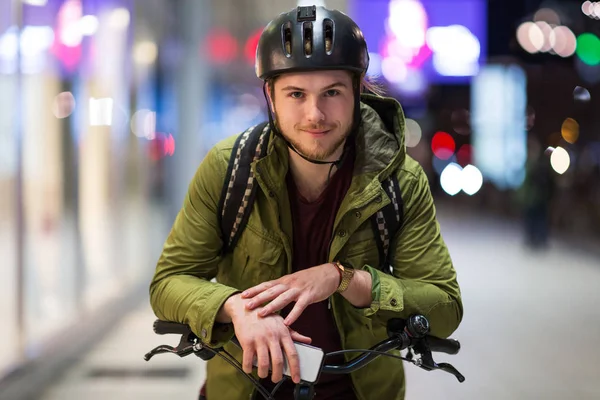 Young Man Bicycle City — Stock Photo, Image