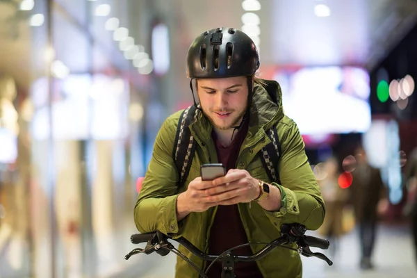 Young Man Bicycle City — Stock Photo, Image