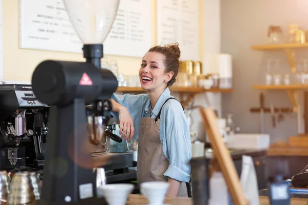 Mulher Trabalhando Café — Fotografia de Stock