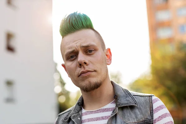 Portrait Cool Young Man Mohawk Hair — Stock Photo, Image