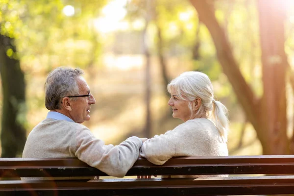 Feliz Pareja Ancianos Parque Otoño — Foto de Stock