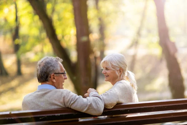 Feliz Pareja Ancianos Parque Otoño —  Fotos de Stock