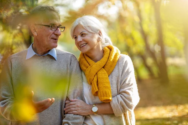 Glückliches Seniorenpaar Herbstpark — Stockfoto