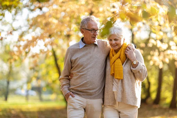 Heureux Couple Aîné Dans Parc Automne — Photo