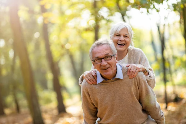 Heureux Couple Aîné Dans Parc Automne — Photo