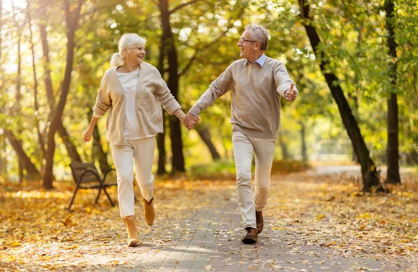 Happy Senior Couple Autumn Park — Stock Photo, Image