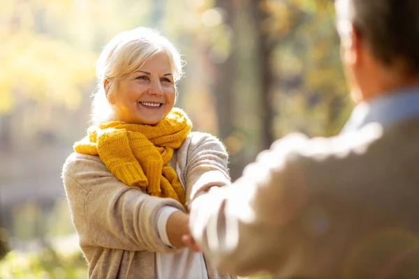 Glückliches Seniorenpaar Herbstpark — Stockfoto