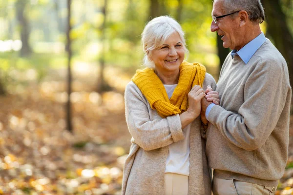 Feliz Pareja Ancianos Parque Otoño — Foto de Stock