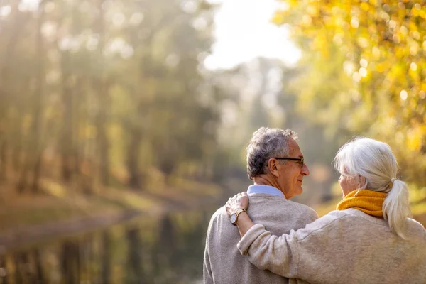 Heureux Couple Aîné Dans Parc Automne — Photo