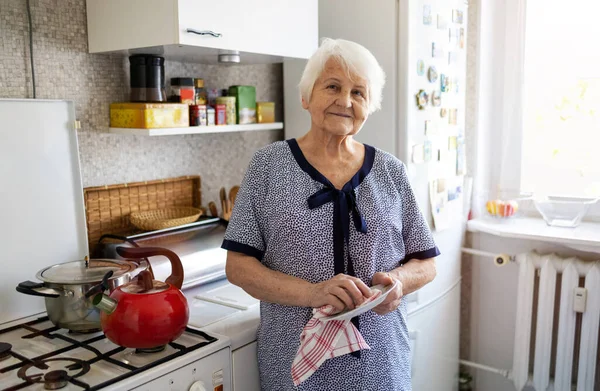 Portret Van Een Bejaarde Vrouw Thuis — Stockfoto