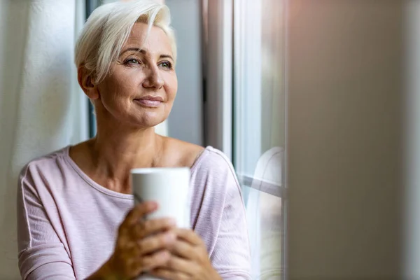 Relaxed Woman Home Sitting Window — Stock Photo, Image