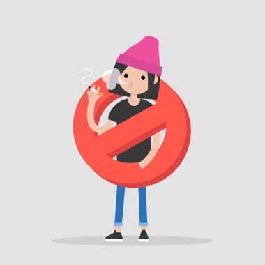 Kötü alışkanlıkları. Sigara yok. Sağlıksız yaşam tarzı. Düz düzenlenebilir vektör çizim, küçük resim