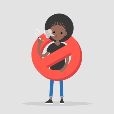 Kötü alışkanlıkları. Sigara yok. Sağlıksız yaşam tarzı. Düz düzenlenebilir vektör çizim, küçük resim