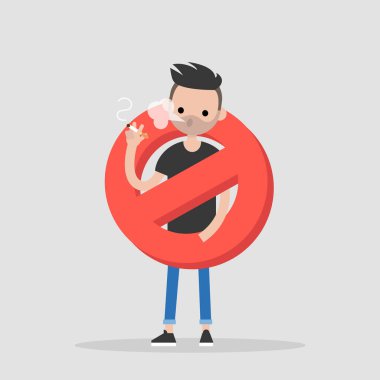 Kötü alışkanlıkları. Sigara yok. Sağlıksız yaşam tarzı. Düz düzenlenebilir vektör çizim, küçük resim