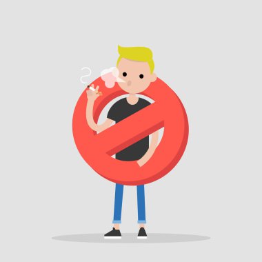 Kötü alışkanlıkları. Sigara yok. Sağlıksız yaşam tarzı. Düz düzenlenebilir vektör çizim, küçük resim