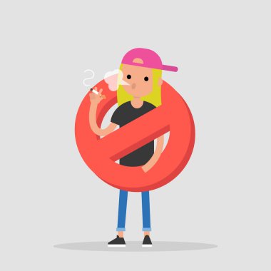 Kötü alışkanlıkları. Sigara yok. Sağlıksız yaşam tarzı. Düz düzenlenebilir vektör çizim, küçük resim