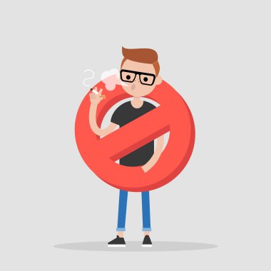 Kötü alışkanlıkları. Sigara yok. Sağlıksız yaşam tarzı. Düz düzenlenebilir vektör çizim, küçük resim