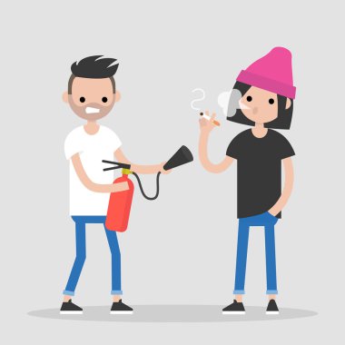 Kötü alışkanlıkları mücadele. Başka bir kişinin sigara söndürme bir karakter. Sağlık. Bin yıllık bir yaşam tarzı. Düz düzenlenebilir vektör çizim, küçük resim