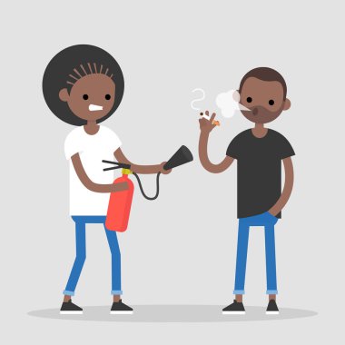 Kötü alışkanlıkları mücadele. Başka bir kişinin sigara söndürme bir karakter. Sağlık. Bin yıllık bir yaşam tarzı. Düz düzenlenebilir vektör çizim, küçük resim