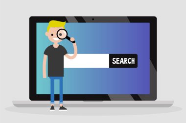 Arama kavramsal çizimi. Bin yıllık karakter üç kere arıyor