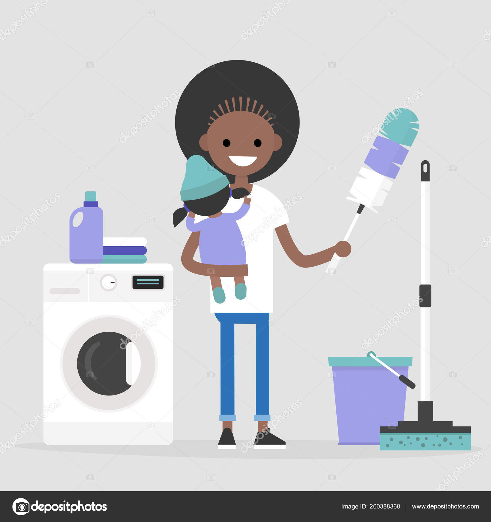 Daily Routine Multitasking Cleaning Apartment Washing Clothes Taking ...