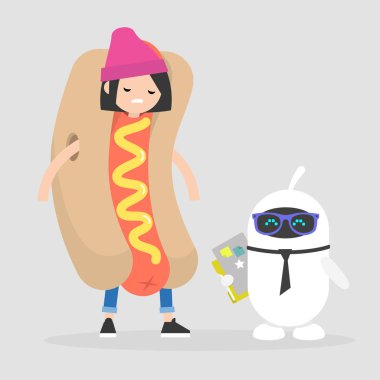 Az maaş ve fazladan ödeme. İnsan emeği ve yapay zeka arasında eşitsizlik. Eşitsizlik. Gelir farklı düzeylerde. Düz düzenlenebilir vektör çizim, küçük resim